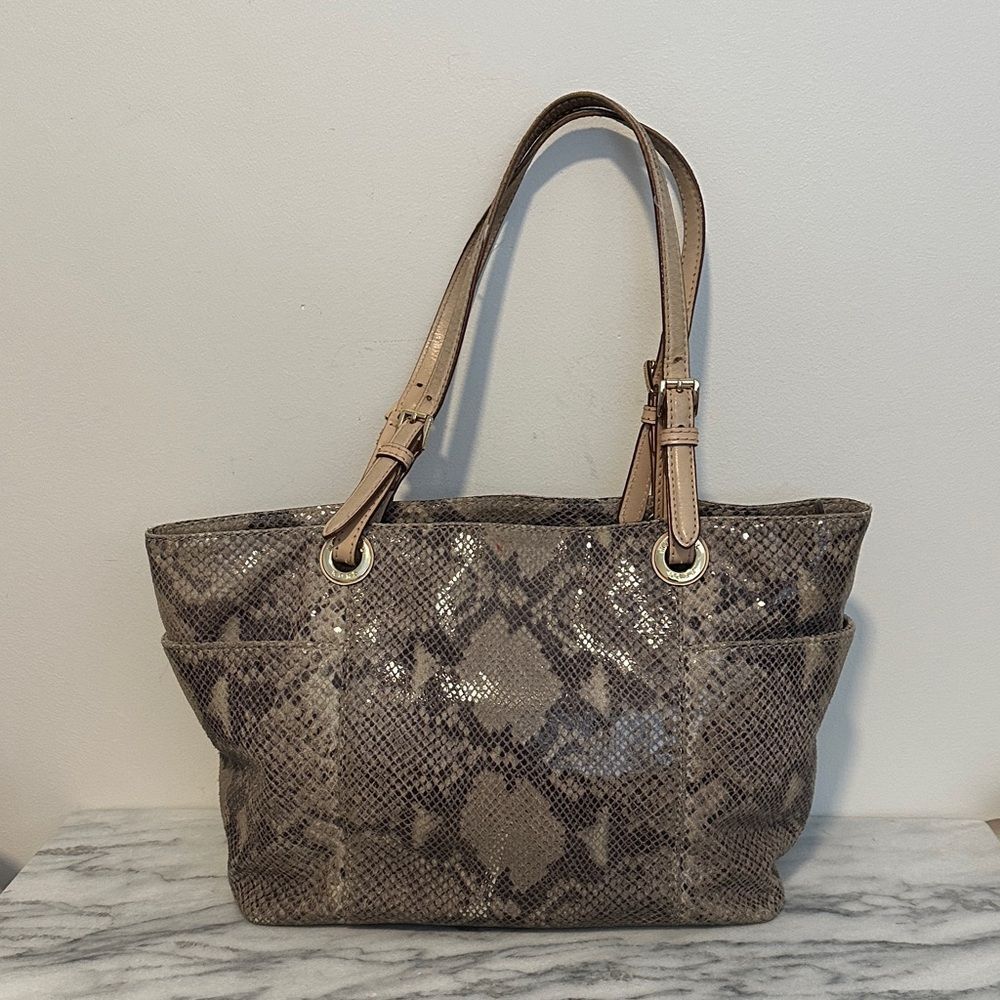 Michael Kors Python snake print gray leather tote… - image 2